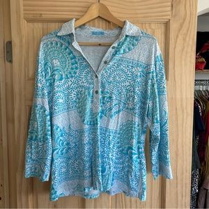 J. McLaughlin collared button blue nautical themed top 🌊